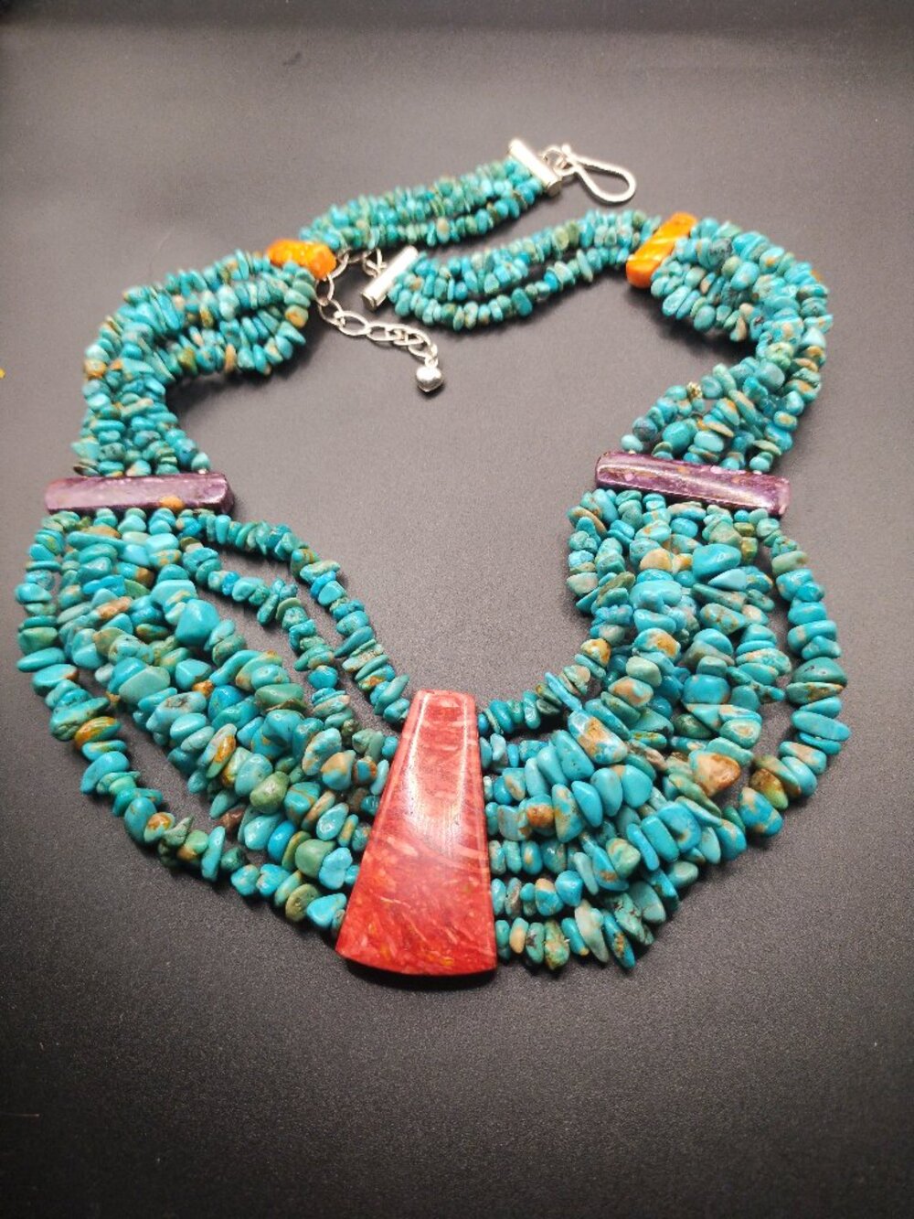 Jay King DTR mine finds Turquoise spiny oyster Statement necklace 925 Sterling S